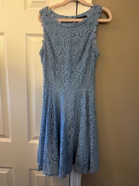 City Studio Sky Blue Floral Lace Fit-and-Flare Mini Dress